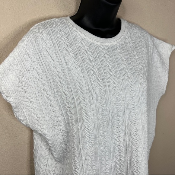 Large Urban Romantics White Cable Knit Cap Sleeve Sweatshirt Stretch Neutral - Picture 2 of 8